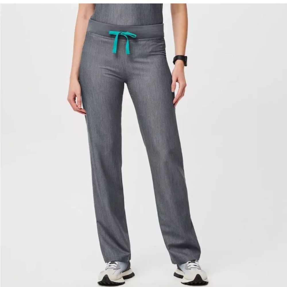 Figs Gray Straight Leg Pants with Teal Accent